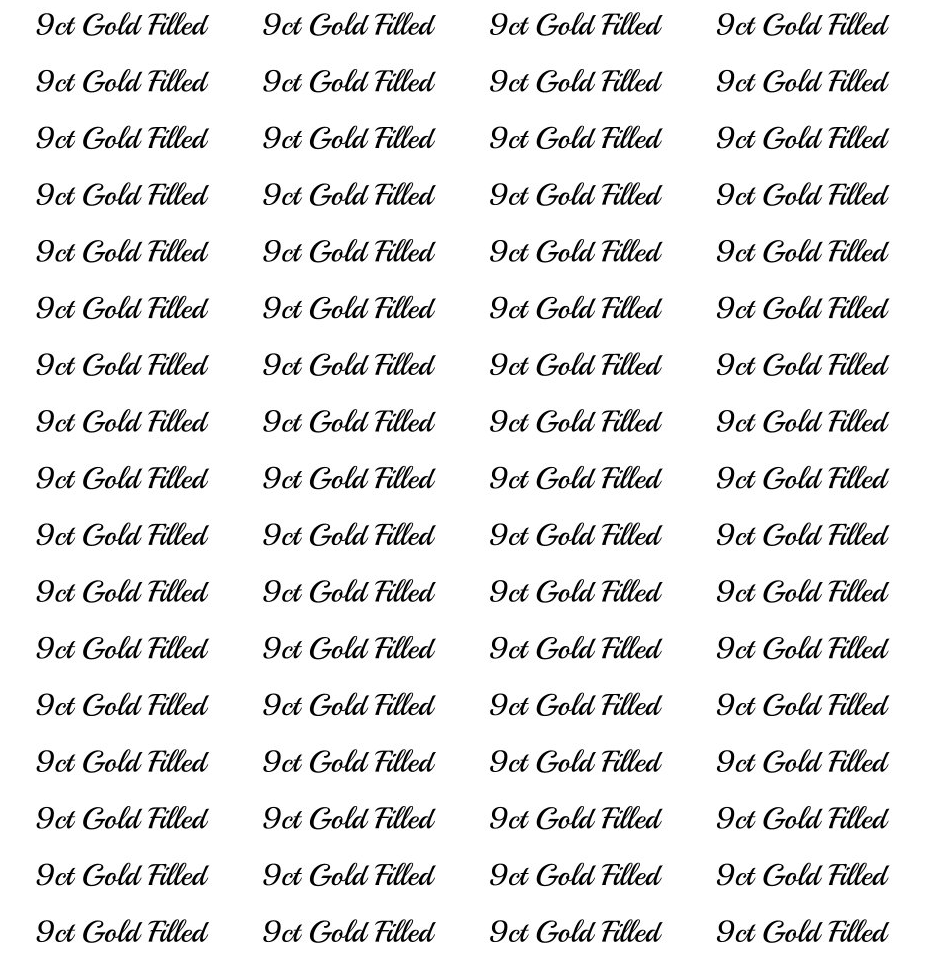 A repeating grid of the same text reading '9ct Gold Filled' in a dark gray or black serif font on a white background