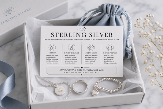 Sterling Silver Jewellery Care Instruction Thank You Cards | Double Sided Inserts | Jewellery Packaging Supplies