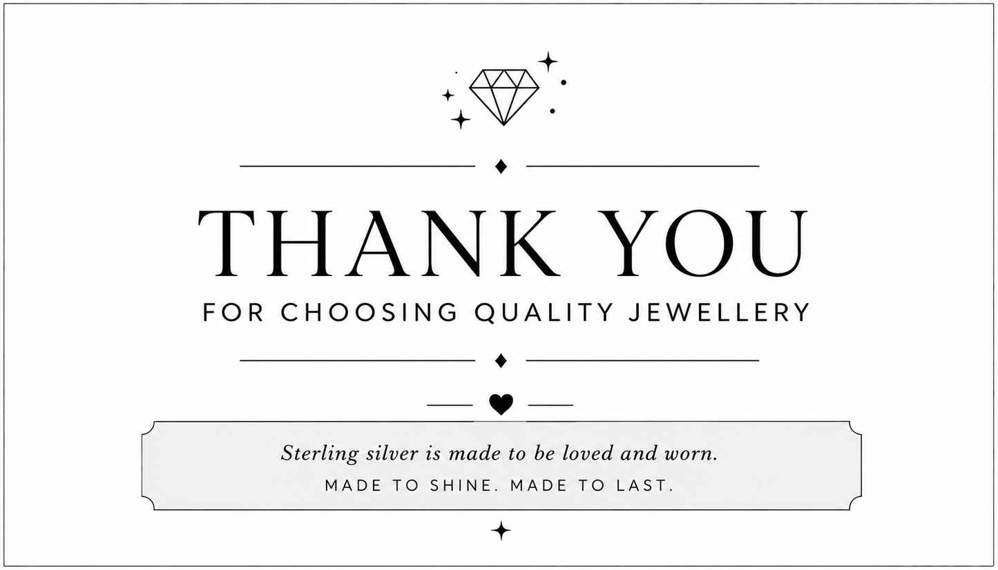 Sterling Silver Jewellery Care Instruction Thank You Cards | Double Sided Inserts | Jewellery Packaging Supplies
