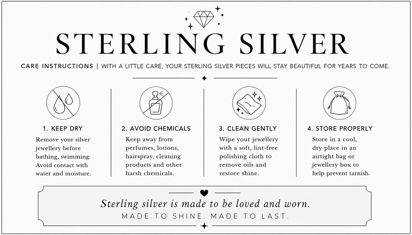 Sterling Silver Jewellery Care Instruction Thank You Cards | Double Sided Inserts | Jewellery Packaging Supplies