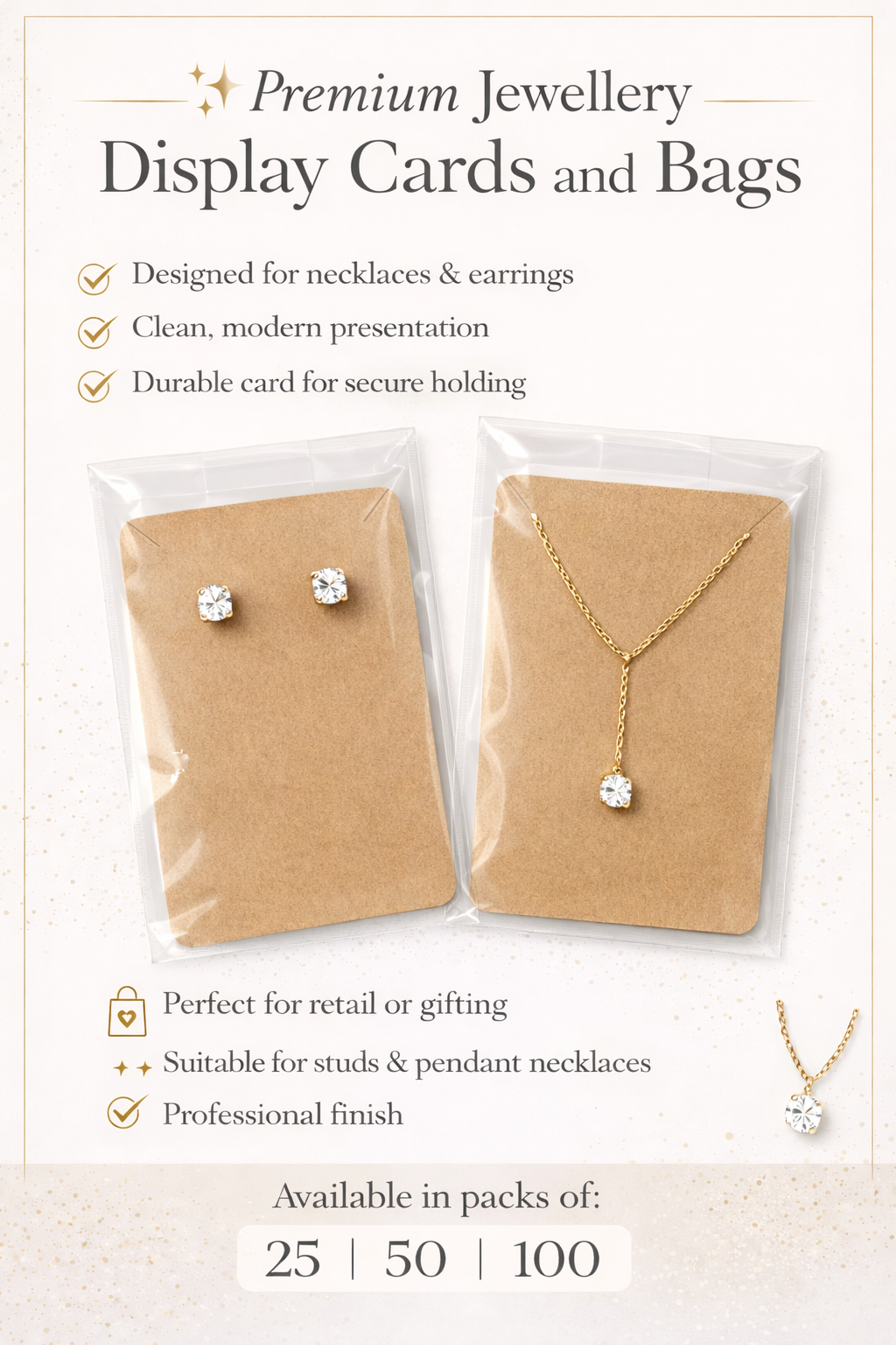 Display cards for studs and drop earrings, kraft brown