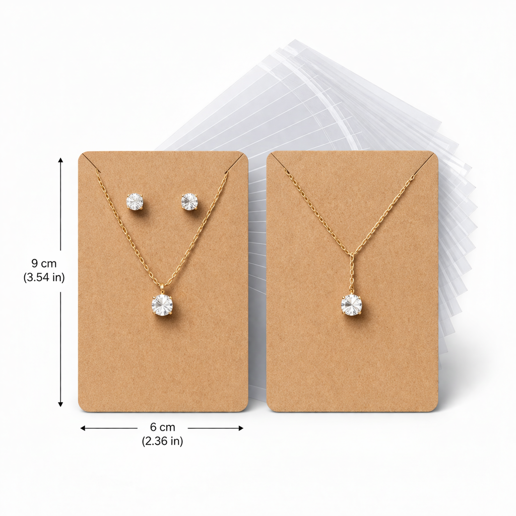 Bracelet jewellery display cards with bags, kraft brown