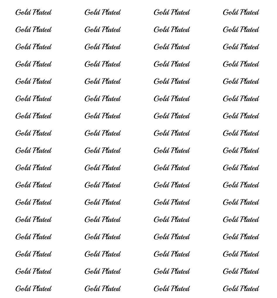 A sheet of many small rectangular gold-plate labels, each printed with the words 'Gold Plated' in black text.