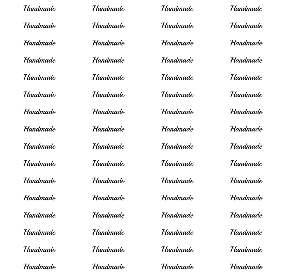 The word 'Handmade' repeated in a grid pattern on a plain white background.