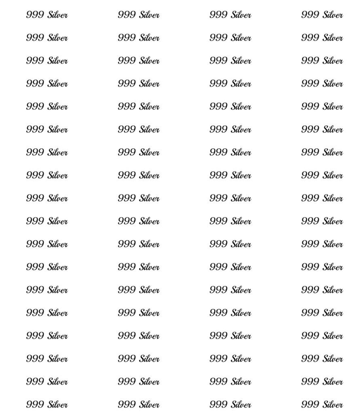 A repeating grid of the text '999 Silver' printed in black on a white background, with no physical product shown.