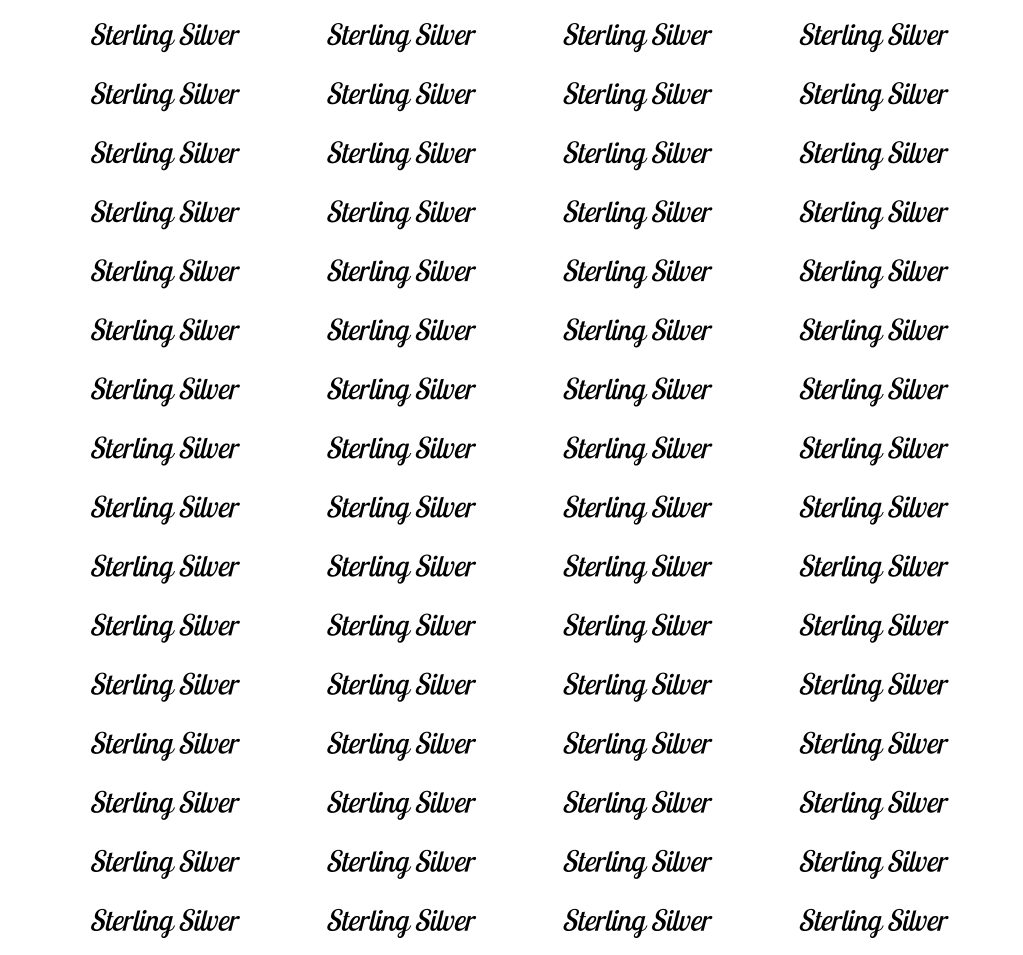 A repeating grid of the text 'Sterling Silver' in black on a white background