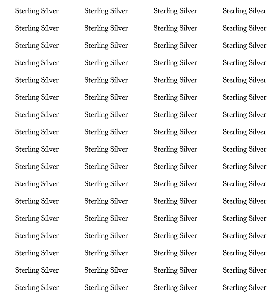 A repeating grid of the text 'Sterling Silver' in a dark gray font on a white background.