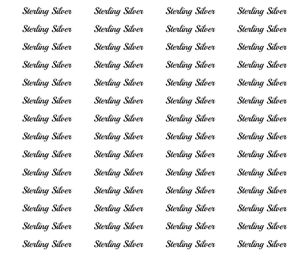 A repeating grid of the text 'Sterling Silver' in black script on a white background.
