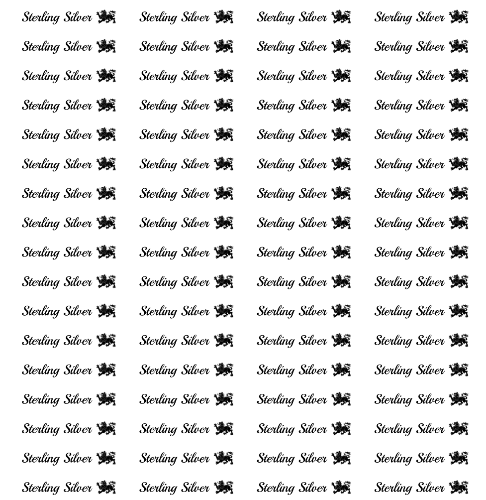 A repeating grid of identical black 'Sterling Silver' text with a small lion-and-dragon emblem, shown on a plain white background.