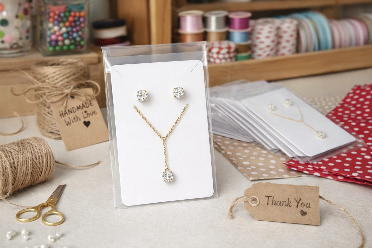 Jewellery Display Cards & Bags Necklace Bracelet Earrings White 9cm x 6cm
