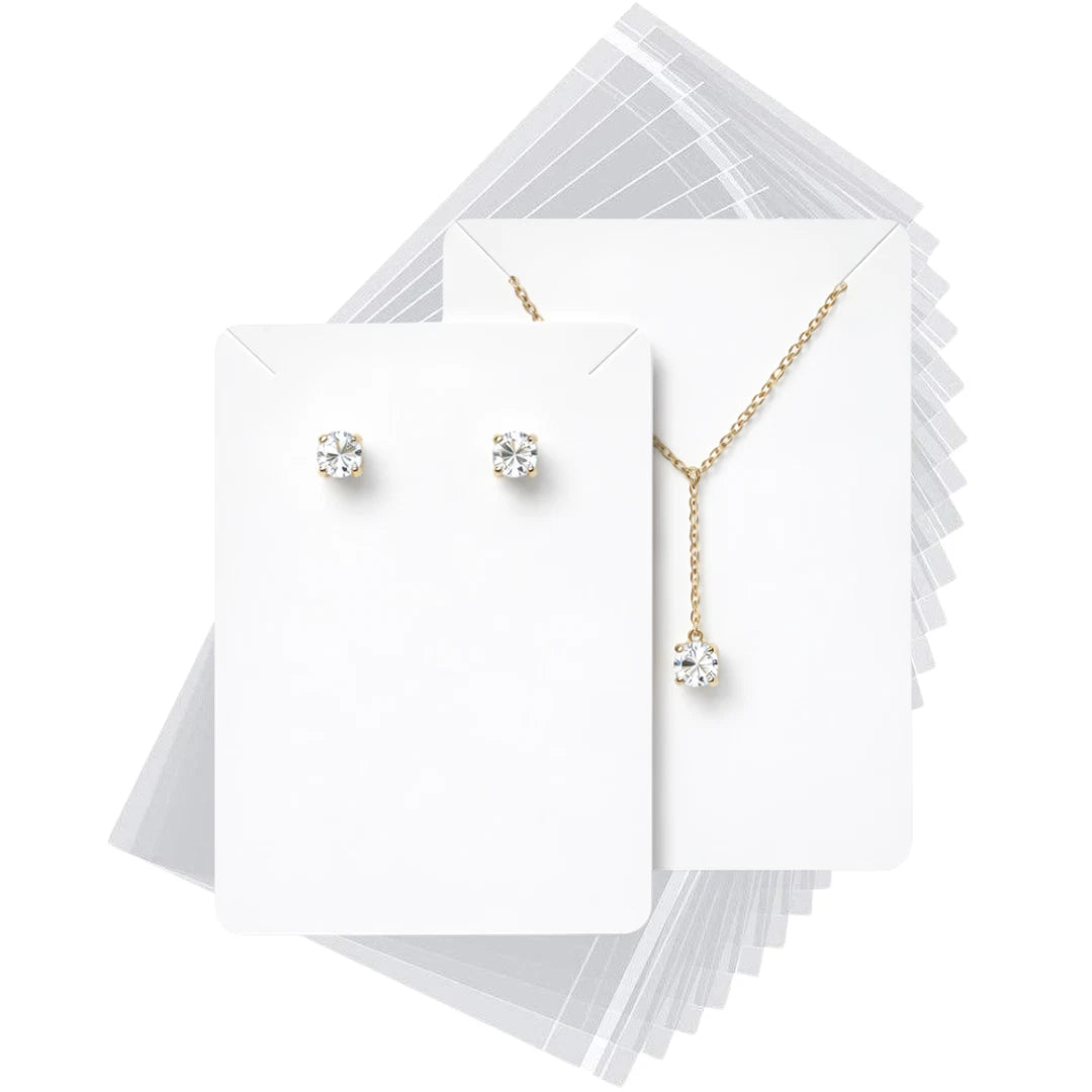 Jewellery Display Cards & Bags Necklace Bracelet Earrings White 9cm x 6cm